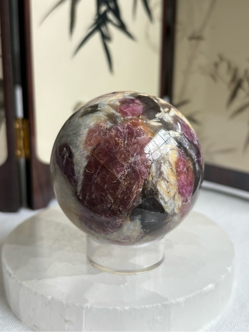 Plum Blossom Tourmaline Sphere